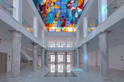 Remarkable Marble Atrium With Coloured Glass Dome for Prestigious Galas