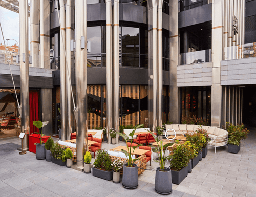 Stylish Urban Terrace With Sleek Design Ideal for Corporate Networking