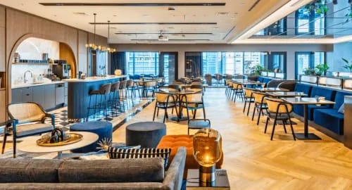 Urban Skyline Lounge With Designer Furnishings for Networking and Socials
