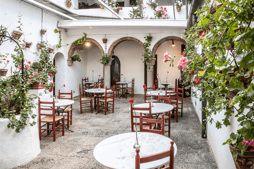 Charming Andalusian Patio With Fountain for Rare Company Celebrations