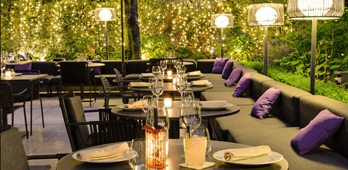 Enchanting Garden Oasis With Twinkling Lights and Elegant Furnishings for Casual Gatherings