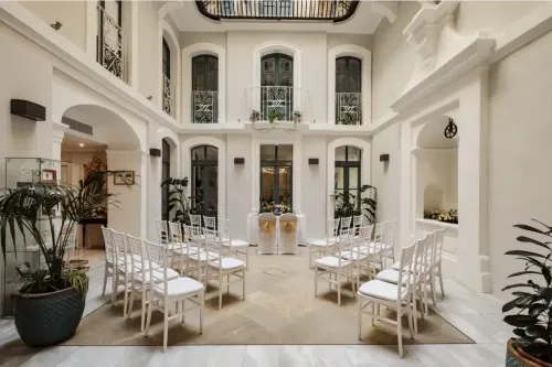 Skylit Baroque Lobby With Adjacent Mezzanine for Receptions and Ceremonies