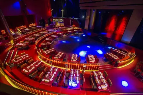 Glamorous Tiered Venue With Vibrant Red Accents for Show-Stopping Galas