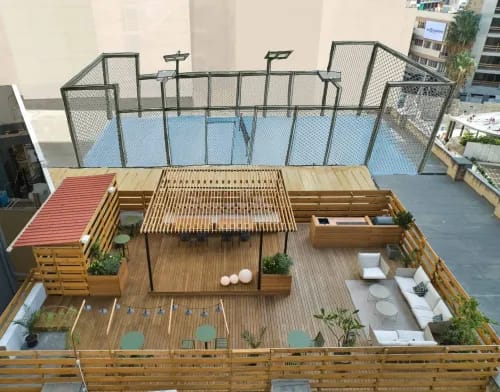 Modern Rooftop With Natural Wood Accents for Dynamic Networking Events