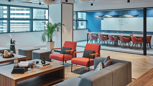 Sleek Modern Workspace With Skyline Views for Dynamic Team Meetings
