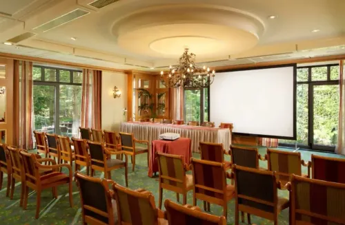 Classic European Chamber With Tranquil Green Setting for Stylish Gatherings