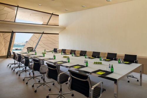 Cream-Toned Meeting Room With Water Views for Brainstorming Sessions