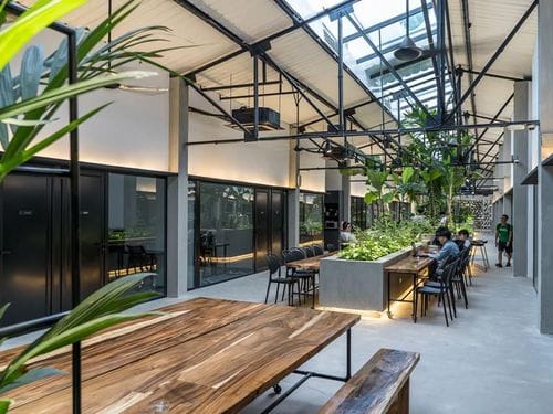 Skylit Industrial Atrium for Corporate Mixers