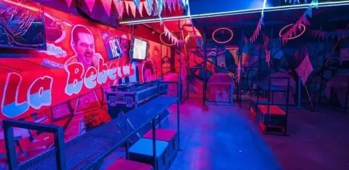 Urban Industrial Neon Bar for Vibrant Company Parties