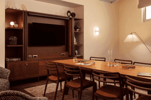 Wooden Private Meeting Room with Armchairs