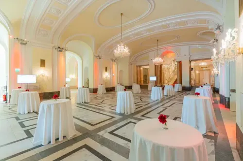 Arched Ceilings and Marble Floors in a Gilded Neoclassical Hall for Receptions