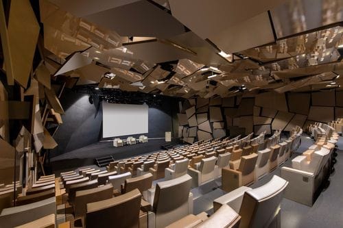Striking Geometric Auditorium for Panel Talks and Presentations
