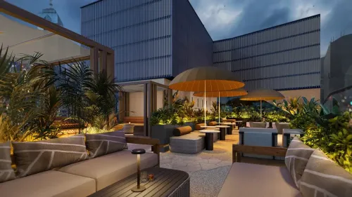 Tropical Rooftop Lounge With Cityscape Views for Cocktail Networking