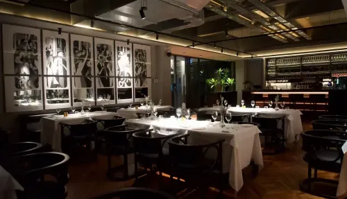 Refined Monochrome Restaurant With Private Jazz Room for Upscale Gatherings and Celebrations