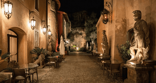 Historic Stone Alleyway With Whimsical Statues and Garden Vibes for Intimate Gatherings and Celebrations 
