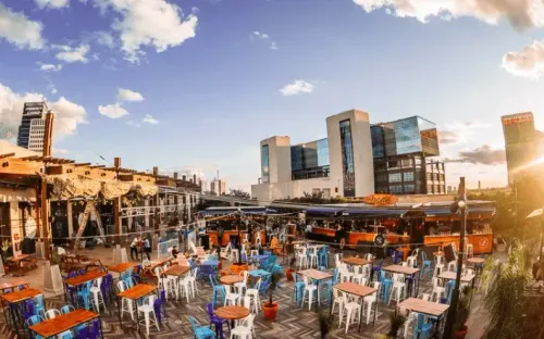 Open-Air Rooftop With Herringbone Floors and Skyline Views for Dynamic Events