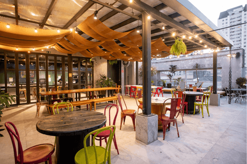 Vibrant Rooftop Space With Skylights for Networking and Workshops