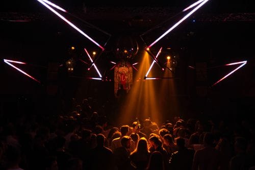 Gothic-Industrial Venue With Captivating Light Displays for Exclusive Events