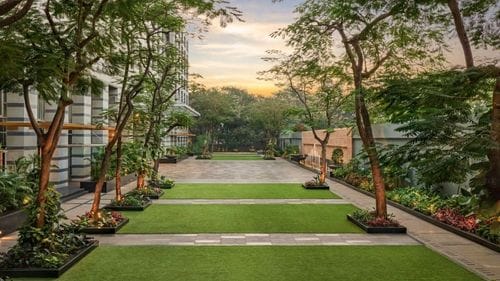 Landscaped Courtyard With Tree Lined Paths for Alfresco Events