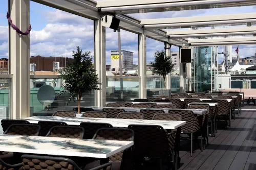 Panoramic Rooftop Terrace With a Bar Lounge for Networking Mixers