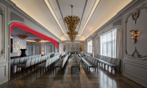 Neoclassical Ballroom with Gilded Chandeliers in Oslo