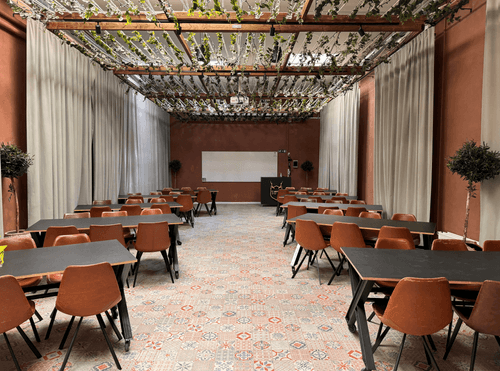 Terracotta Themed Loft With Greenery Ceiling and Moroccan Lounge