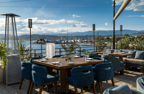 Seaside Terrace Dining with Riviera Elegance for Cocktails
