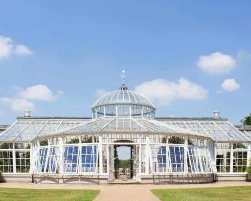 Glass-Domed Conservatory With Classical Victorian Ironwork for Garden Receptions. Chiswick House and Gardens. Glass Domed Space